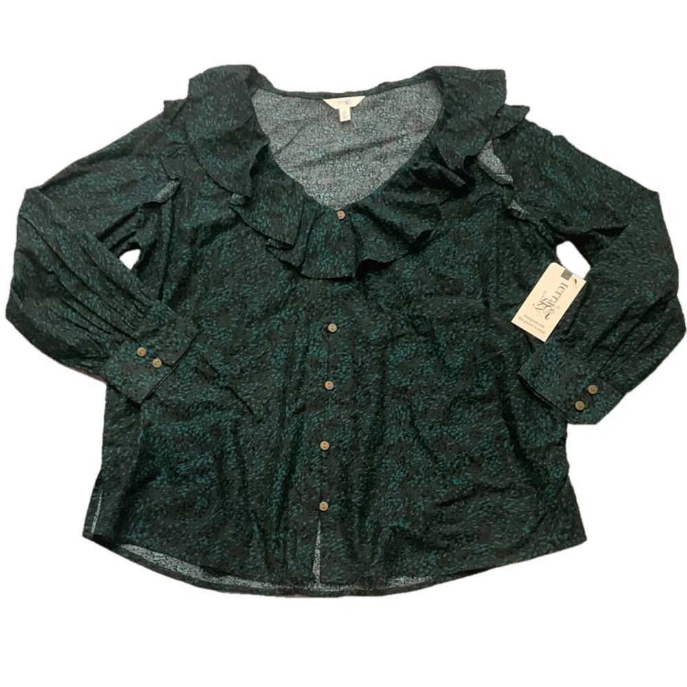 Terra & Sky NWT Stylish Green/Black Ruffled Top Plus Size 0X